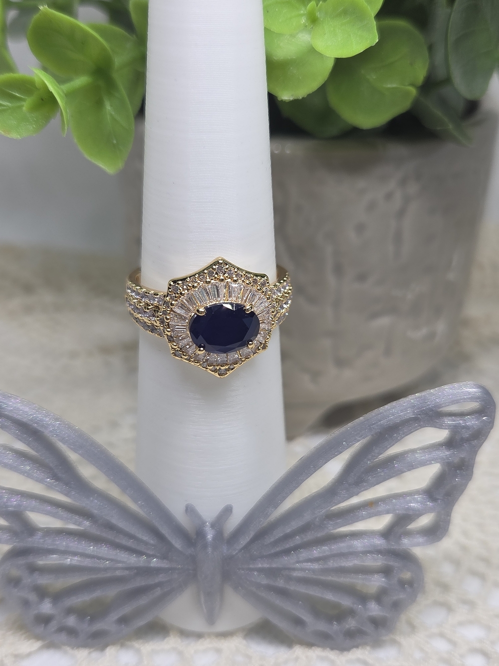 BP Lab Created Sapphire Fused With Quartz On Gold Plating